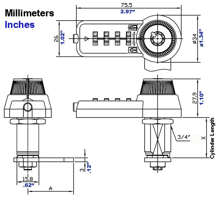 FJM Security - 4-dial Combi-Cam Ultra, Chrome #7432